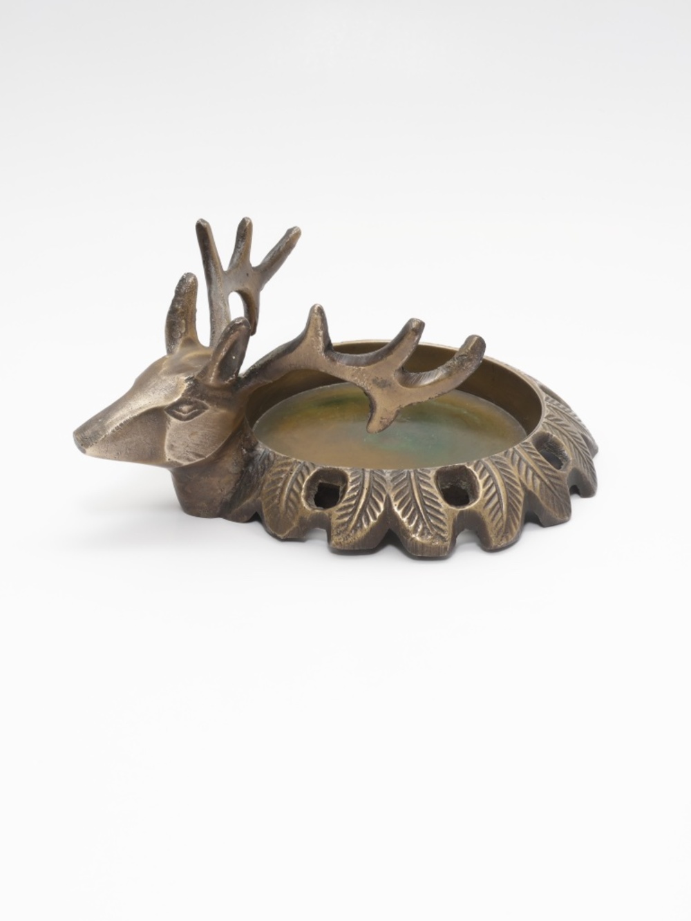 Vintage Brass Deer Stag Buck Elk Antlers Pillar Candle Holder